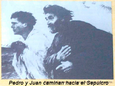 Pedro y Juan hacia el sepulcro en español
